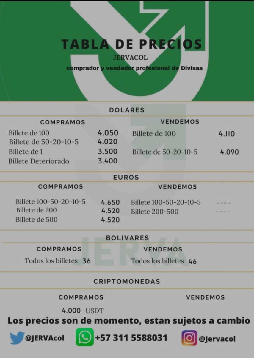 Precio del dólar este domingo en frontera Precio del dólar este domingo en frontera